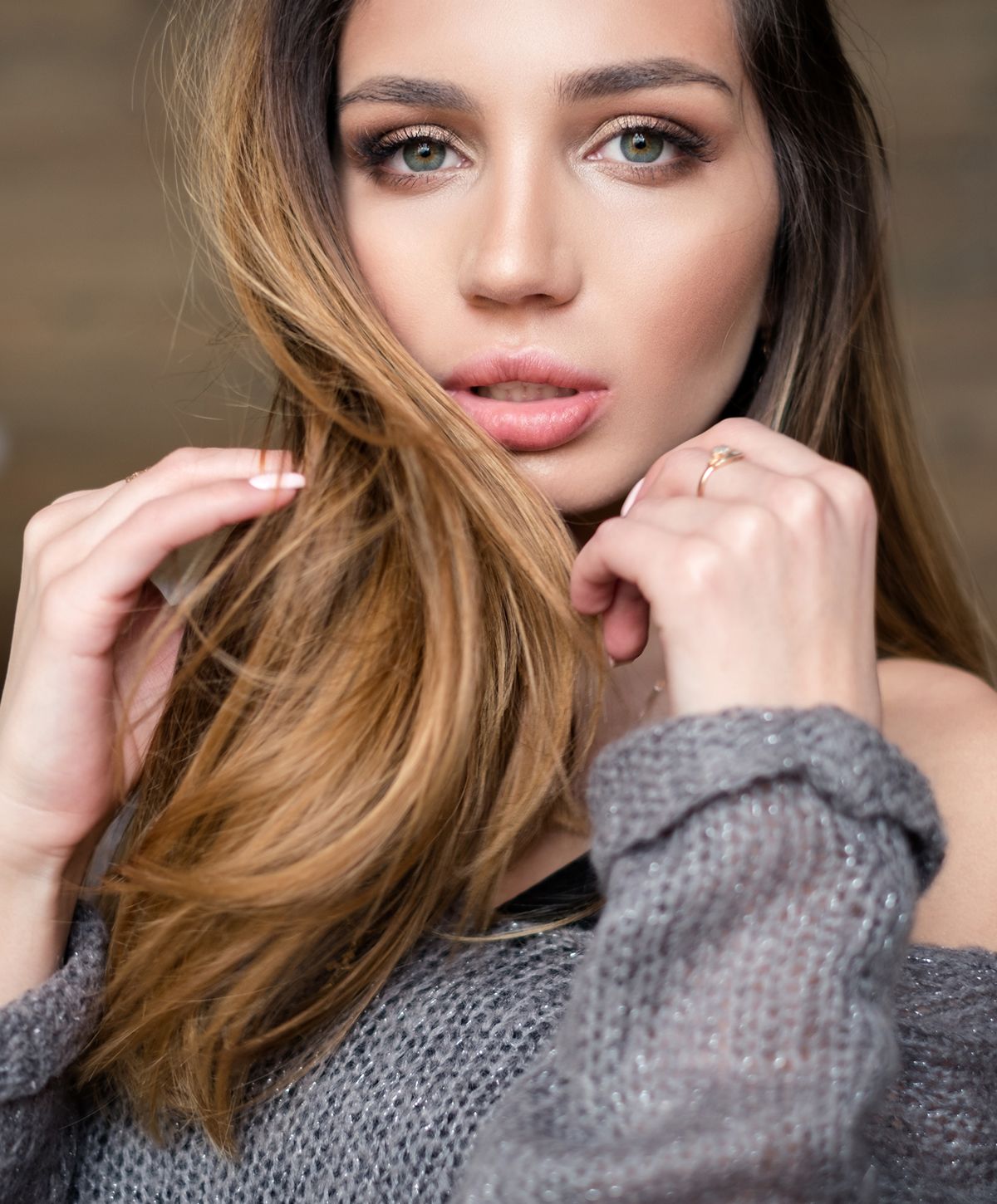 Close-up of a woman with flowing hair.